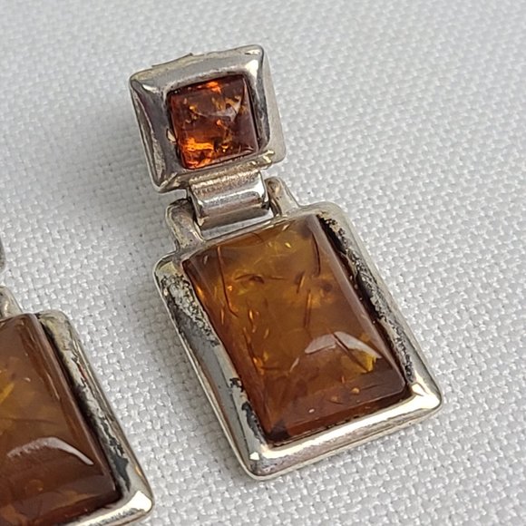 925 Sterling Silver Amber Earrings - Picture 2 of 5